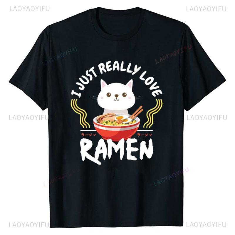Kawaii Japan RaUnisex Cat Print Tshirt Animated Cat Love Round Cut Cotton Tshirt Harajuku Unisex Unisex Summer Streetwear O-neck Tops Unisex