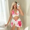 Split Skirt Swimsuit Female Sexy Positioning Printing Mesh Stitching Slim Bikini Suit