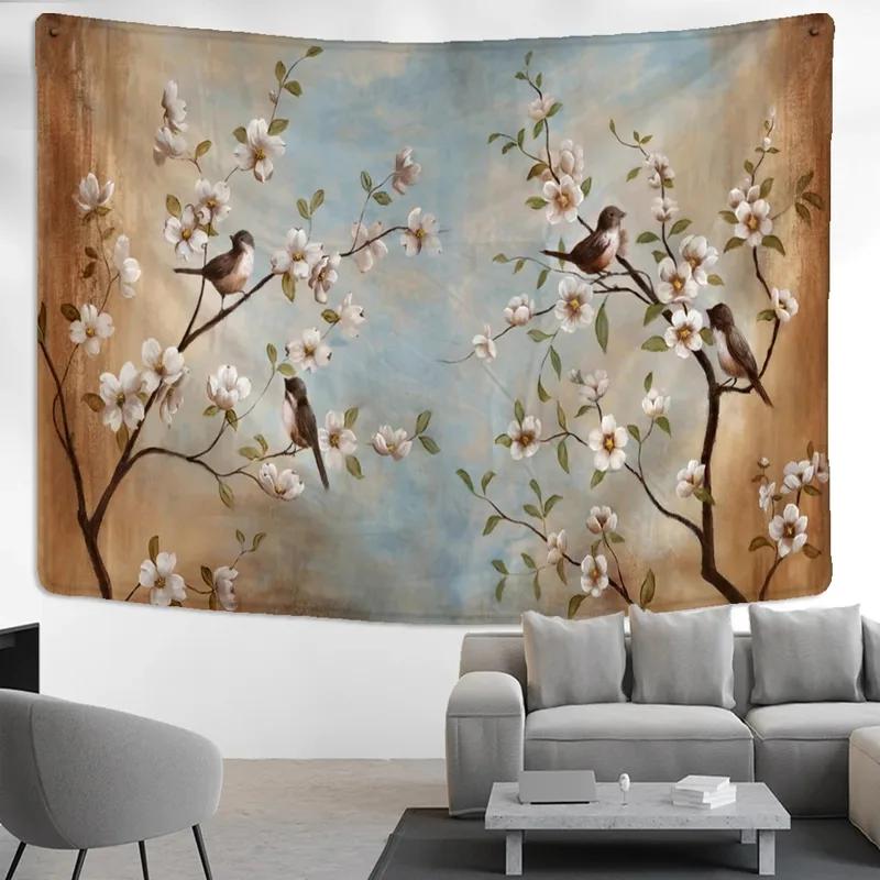 Home Wall Decoration Tapestry Flower Bird Background Hanging Cloth Office Living Room Tapestry