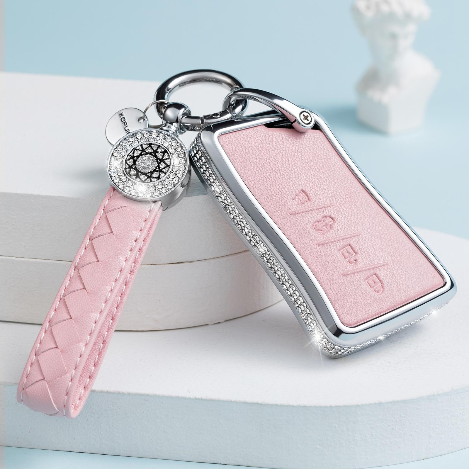 

for Lexus Key Fob Cover with Keychain, Pink Genuine Leather Crystal Key Case Protection Shell Compatible with Lexus ES350 ES300h розовый