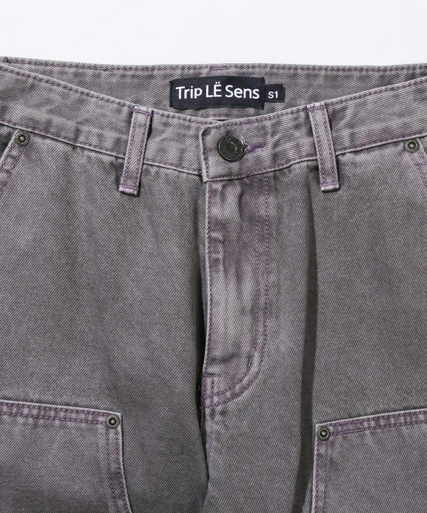 TRIP LE SENS Unisex Carpenter Color Denim Pants_Grey