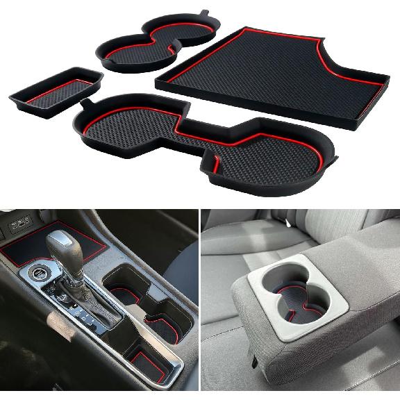 Cup Holder Erts Coaster For Nissan Sentra Accessories 2025 2024 Center Console Liners Silicone Cup Mat Pad Interior Decoration(4Pcs Sets,Red