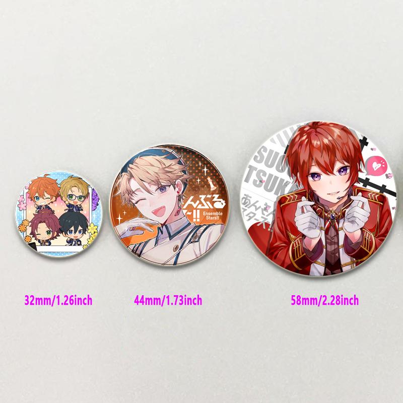32/44/58mm Ensemble Stars Idol Round Brooch Cartoon Cosplay Badge Icons Lapel Pins for Backpack Gifts Sena Tsukinaga Sakuma Narukami