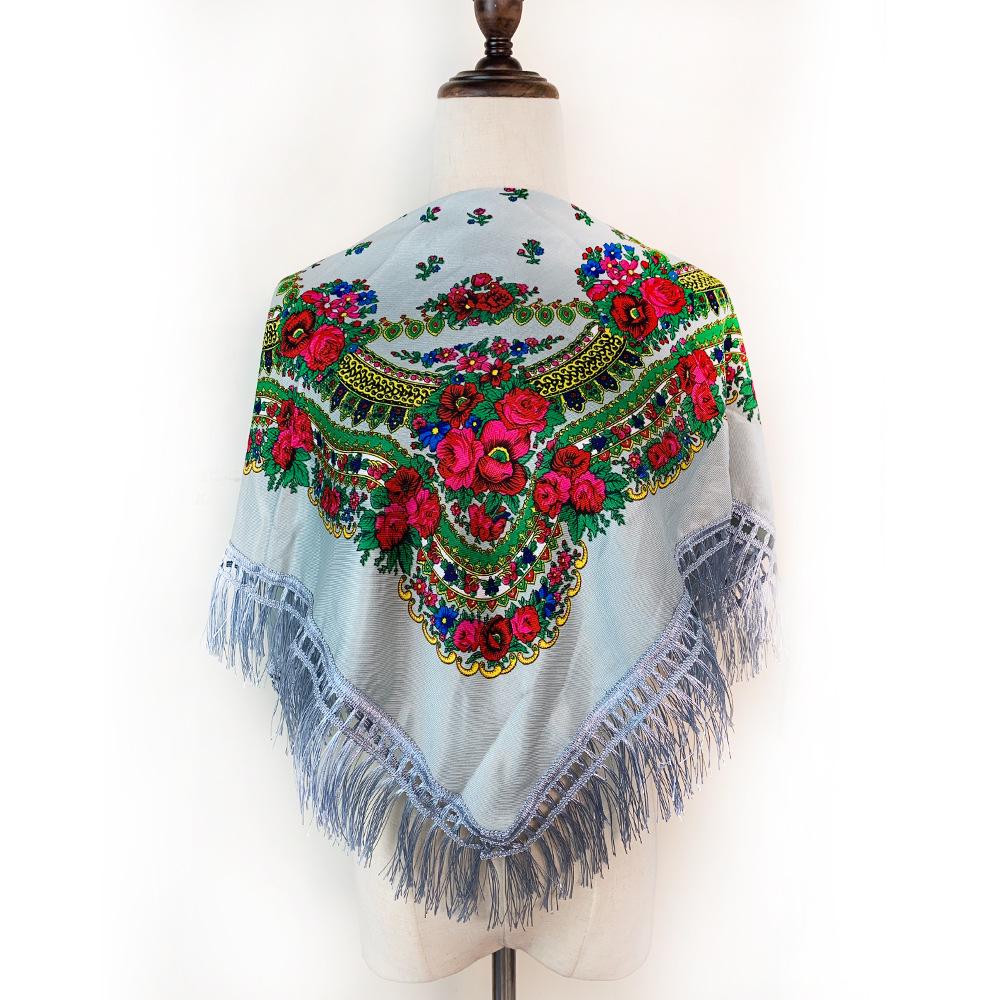 Xinjiang Print Tassel Shawl: Ethnic Floral Scarf for Dust and Sun Protection