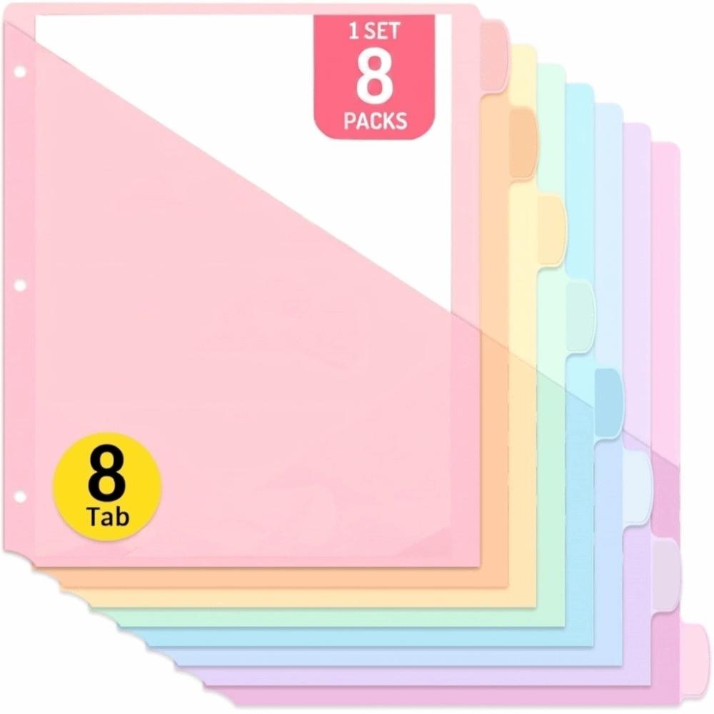 Pastel Colors Loose Leaf File Organizers Durable Tab Dividers Clear Binder Dividers for Office