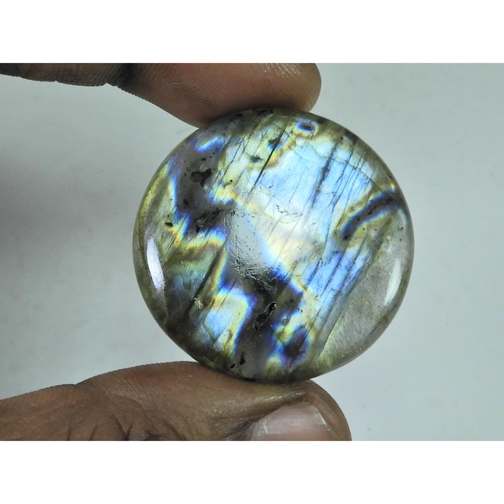 68Cts. Natural Purple Flash Labradorite Round Cabochon Gemstone 33X33X06MM B-319