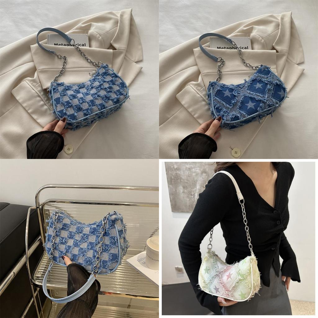 Stylish Crescent Shoulder Bag Fashionable Medium Size Canvas Purse For Women