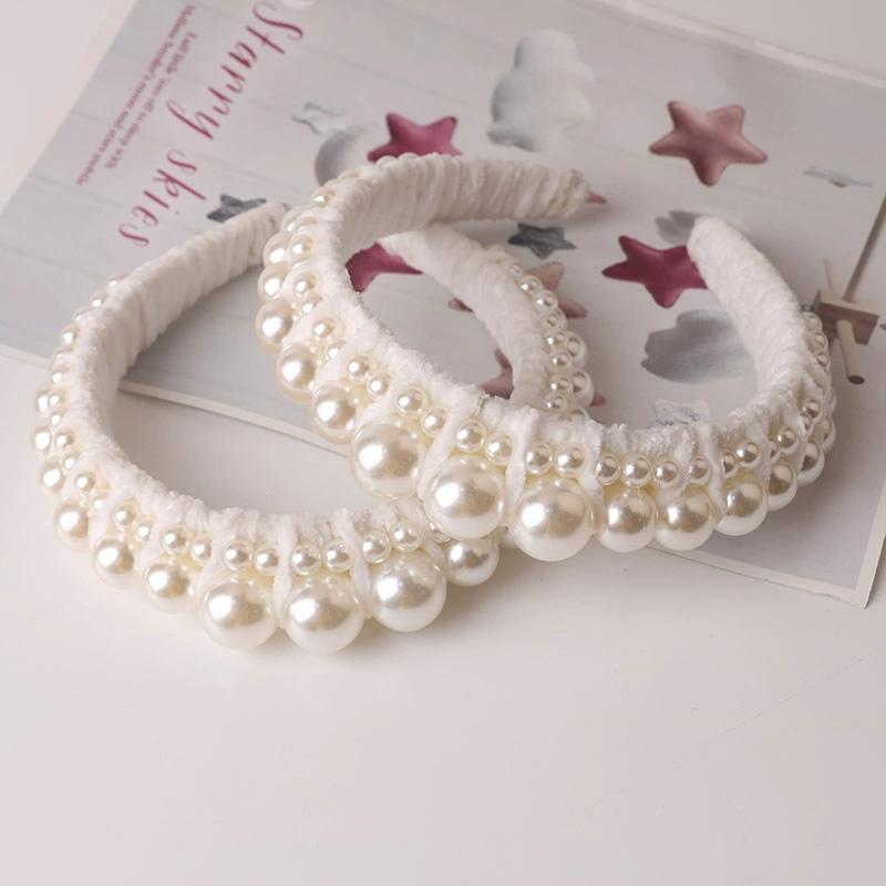Baroque Vintage Pearl Glass Beads Bow Headband Fashion Hairbands Full Rhinestone Sponge Hair Band Hair Accessories