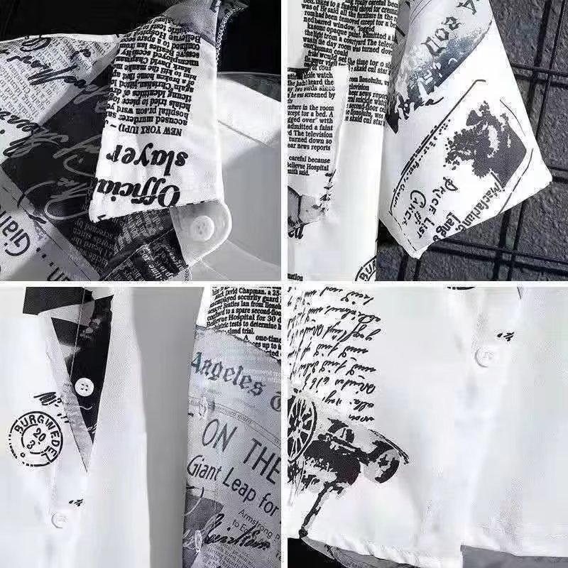 Summer  Men's Graffiti Print Shirt Loose Retro Half-Sleeved Shirt