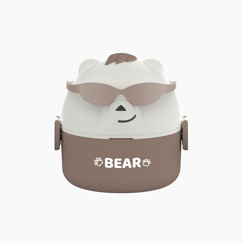 

Glasses Bear Double-layer Portable Lunch Box, Separated By Layers, Office Worker Bento Box, Student Lunch Box, Large Capacity