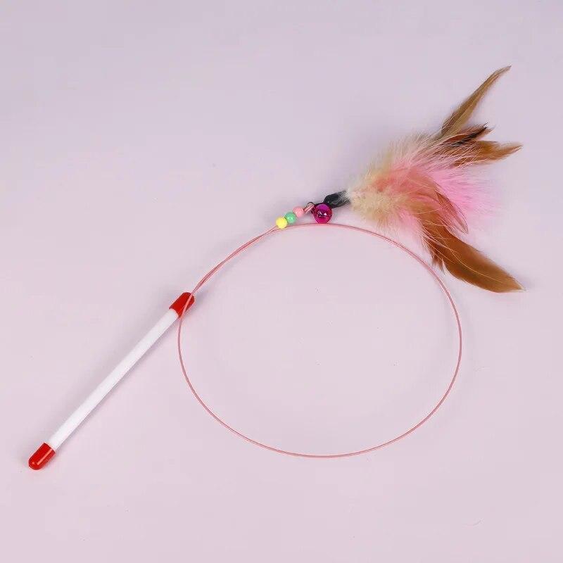 Interactive Cat Toy Funny Simulation Feather Fish with Bell Stick Toys for Kitten Playing Teaser Wand Toy