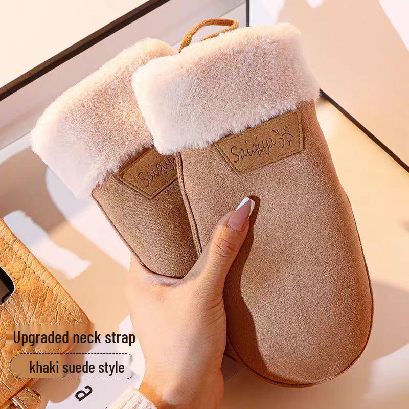 2024 Warm Fleece-Lined Suede Cycling Gloves – Thick, Windproof, Full Finger Mittens for Cold Weather.