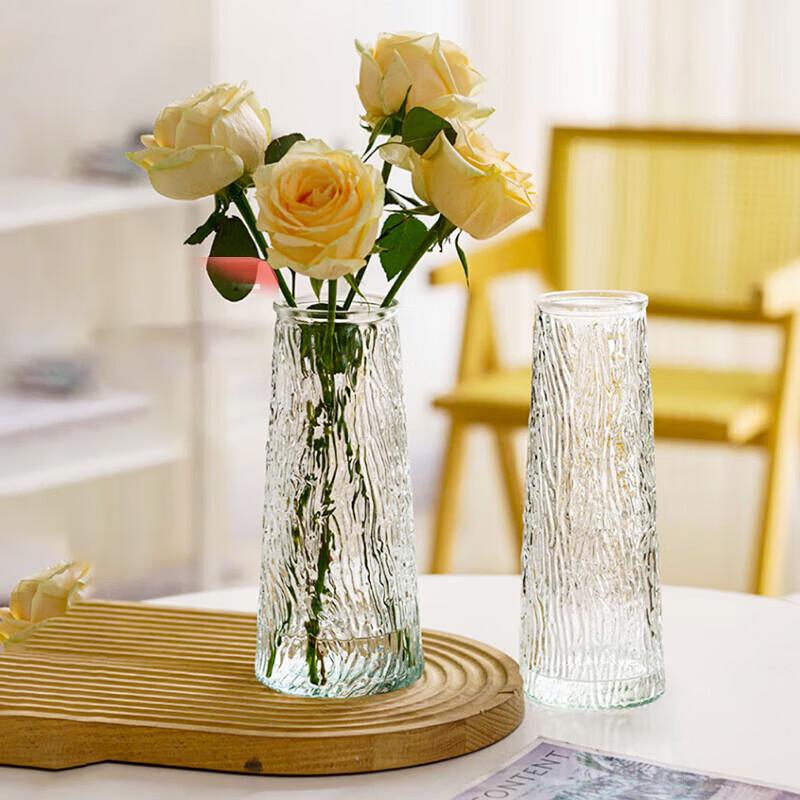 

Modern Transparent Glass Flower Vase with Bark Texture