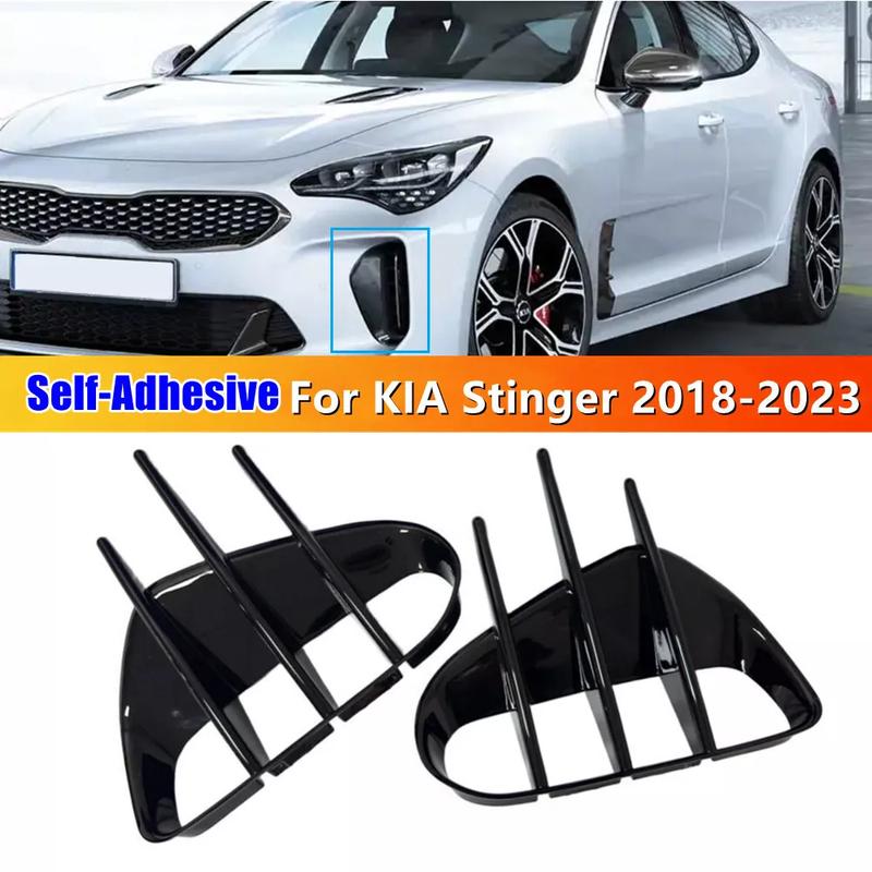 For KIA Stinger 2018- Car Sticker Frpmt Bumper Side Vent Spoiler Canard Covers Carbon Fiber Look Gloss Black Accessories ABS