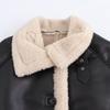 Womens Stylish Faux Leather Double-Sided Jacket Loose Fit Mid-Length Coat Black Winter 2025