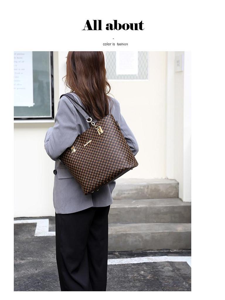 Women's Large Capacity Multi-Piece Mother-and-Child Shoulder Bag Set with Popular Print