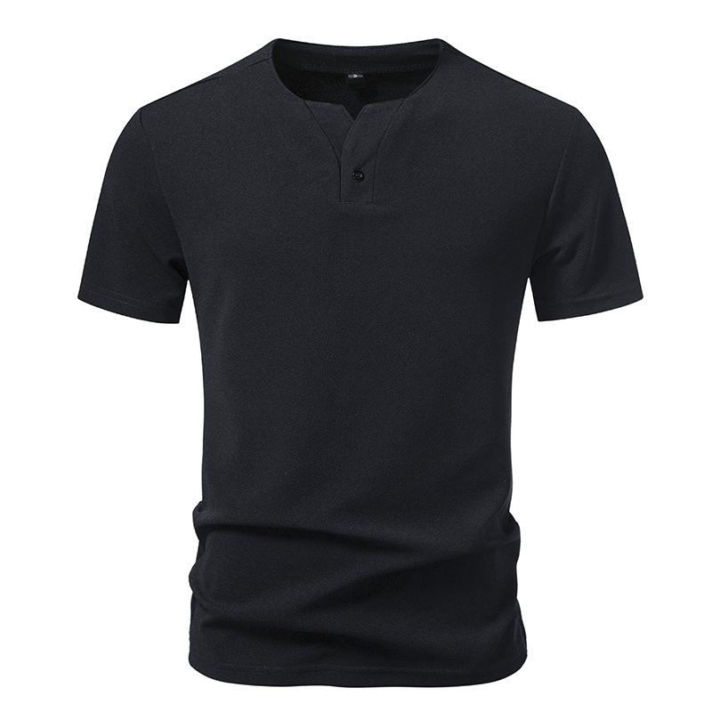 T-shirt Henley da Uomo a Colore Unito - Abbottonatura a Singolo Bottone Tessuto Testurizzato Casual Slim Fit Manica Corta Disponibile in 3 Versatili Opzioni di Colore