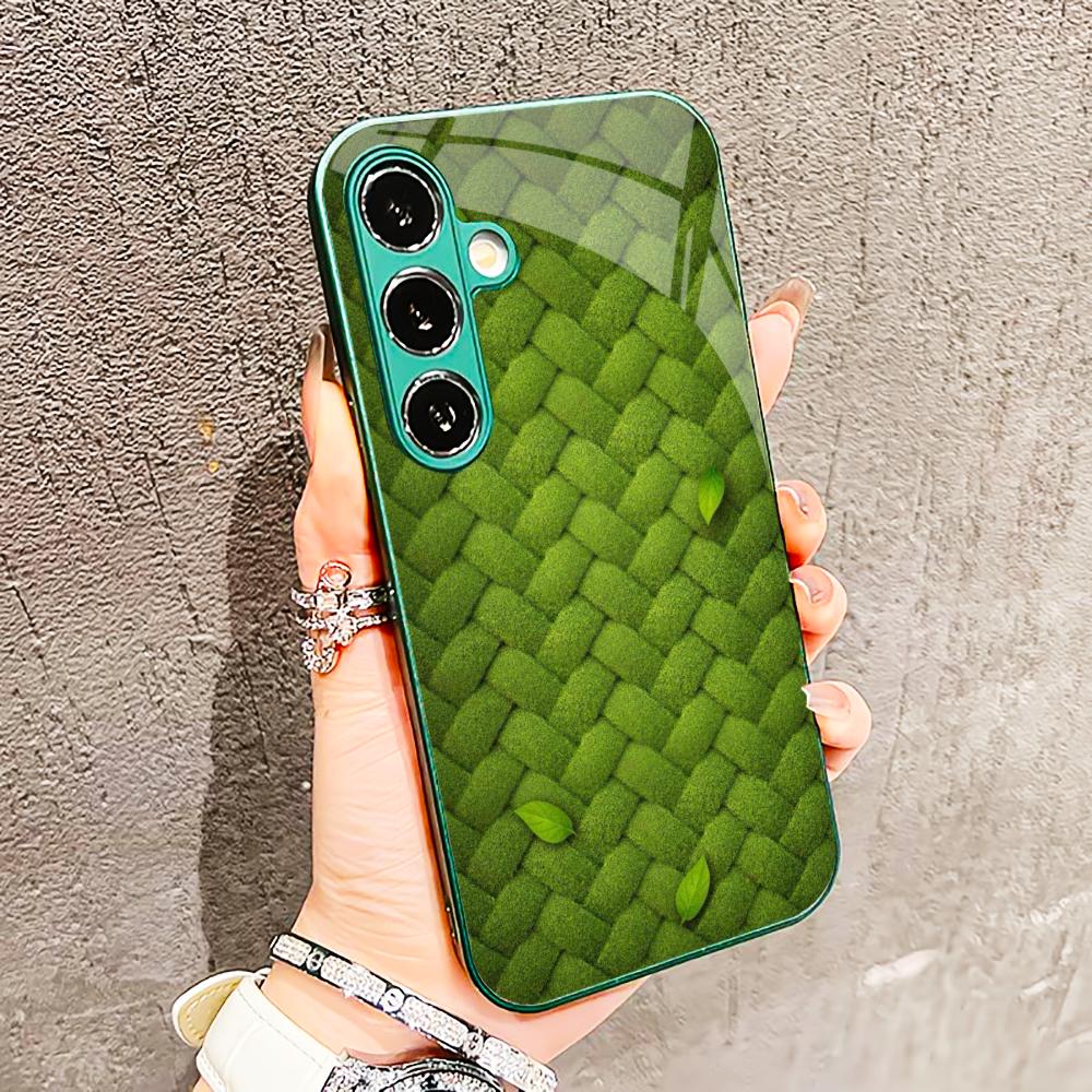 Woven grass mat PhoneCase Glass PhoneCase for Samsung Galaxy S26 S25 S24 S23 S22 FE Ultra Plus Built-in glass green Exquisite