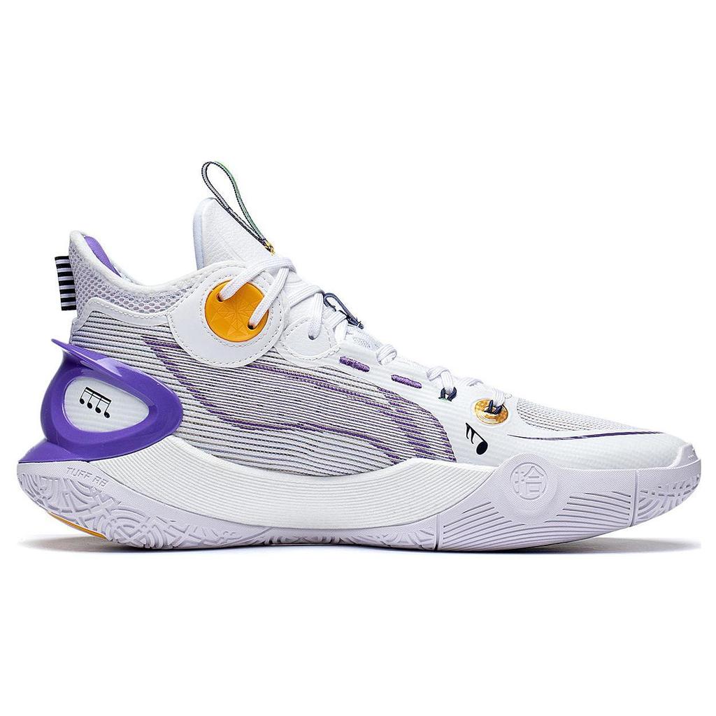 Li Ning SONIC 10 Ultra Abrasion Resistant Breathable Mid Top Basketball Shoes Men's White Purple ABAS145-4