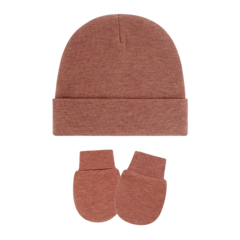 4 Set Baby Bonnet Cap Feature Foldable Edge with Mittens Cotton Fabric Gentle On Sensitive Skin Multiple Color Available