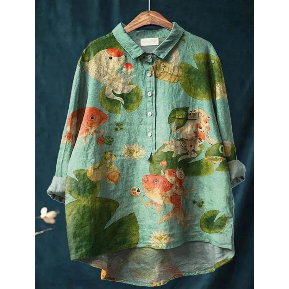 Damen Hemd mit Kragen, halber Knopfleiste, lockerem Schnitt, lässig, langen Ärmeln, aus Polyester