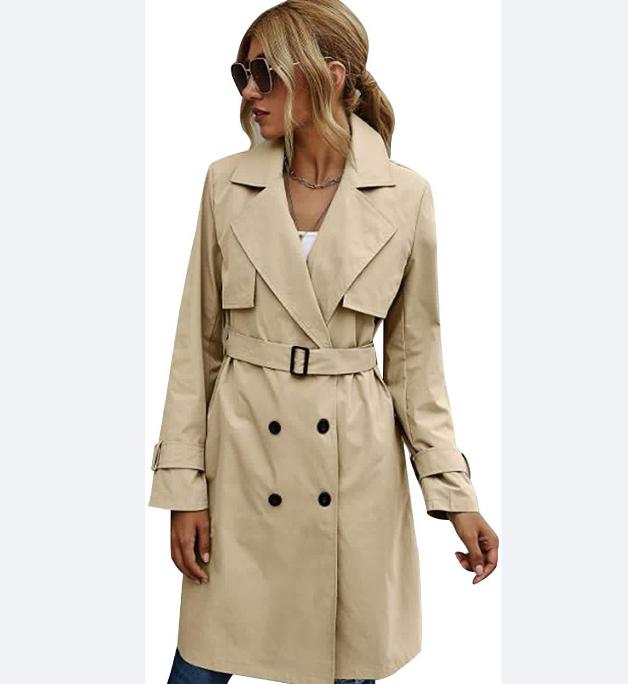 

Жіночий тренч військово-зеленого кольору з різними варіантами кольорів, повсякденне довге пальто з поясом, стильний верхній одяг для осені та зими S хакі