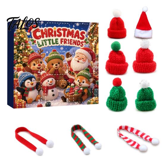 Decorative Bottle Toppers for Christmas 9 Pcs Mini Knit Hat And Scarf Set Advent Calendar, Handmade Tiny Santa Gift Kids Scarves Countdown Calendar