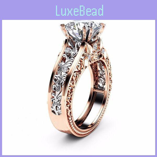 Stunning 14k Rose Gold Plated Colorful Floral Ring With Champagne Gemstone For Women