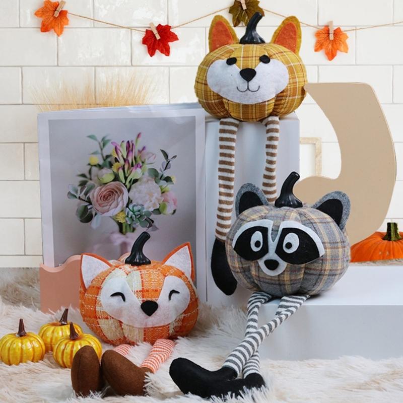 Stuffed Pumpkin Doll with Dangling Legs Thanksgiving Stuffed Toy Multiple Color Desk Home Figures Display Decorations