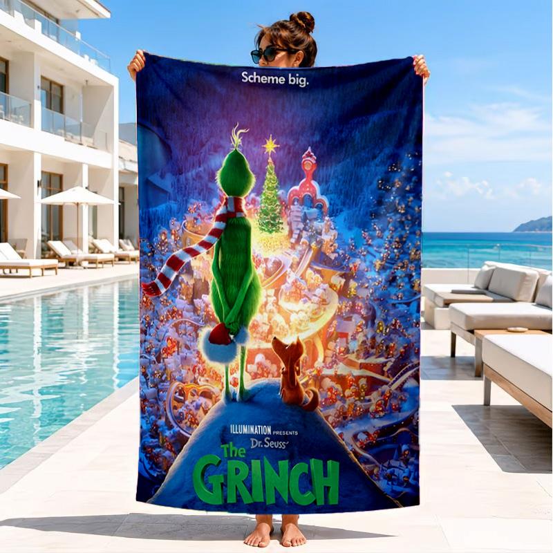 Grin-ch's Festive Adventure Beach Towel, Microfiber Beach Towel, Perfect For Pool, Beach, Travel, Home Decor Beach Party Fan Gifts
