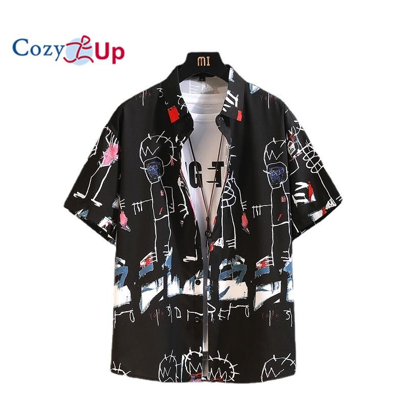 Рубашка Cosy Up с короткими рукавами мужская свободная и струящаяся мультяшная рубашка тонкая рубашка 5XL чёрный 2189₽