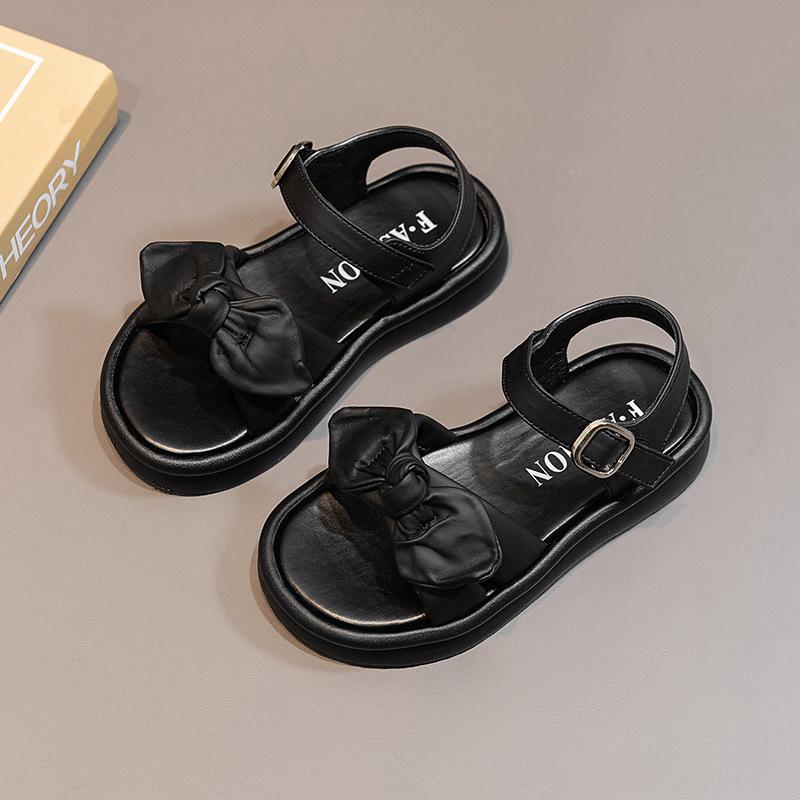 2024 Kindersandalen für Mädchen Neue Sommer Prinzessin Schleife Strandschuhe Mode Kinder Lässige Schulsandalen Vielseitige Unifarbe