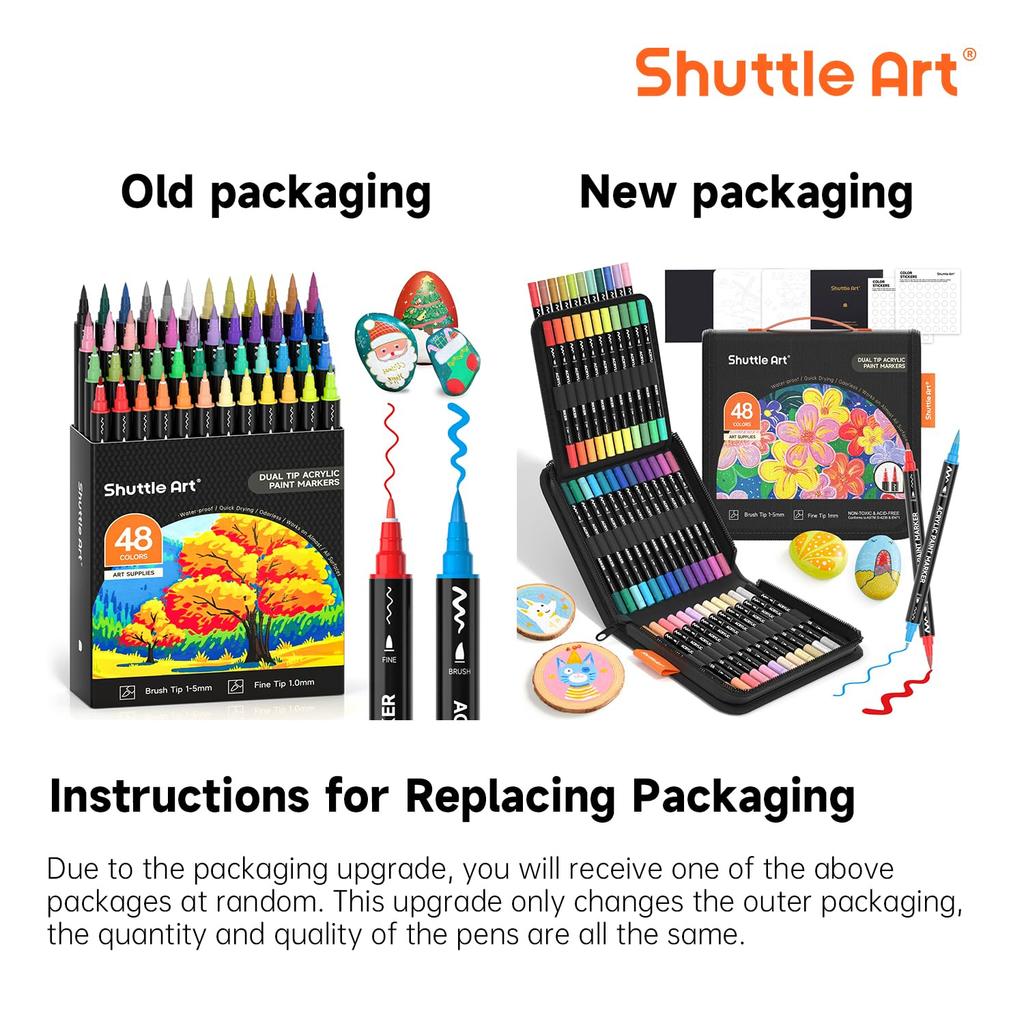Shuttle Art Acryl Marker Penseel Fijne Punt Dubbel 48 Kleuren acrylverf geschikt voor gebruik op en Perfect voor handgemaakte DIY kunst en cadeau Pennen, & Pen, Set.