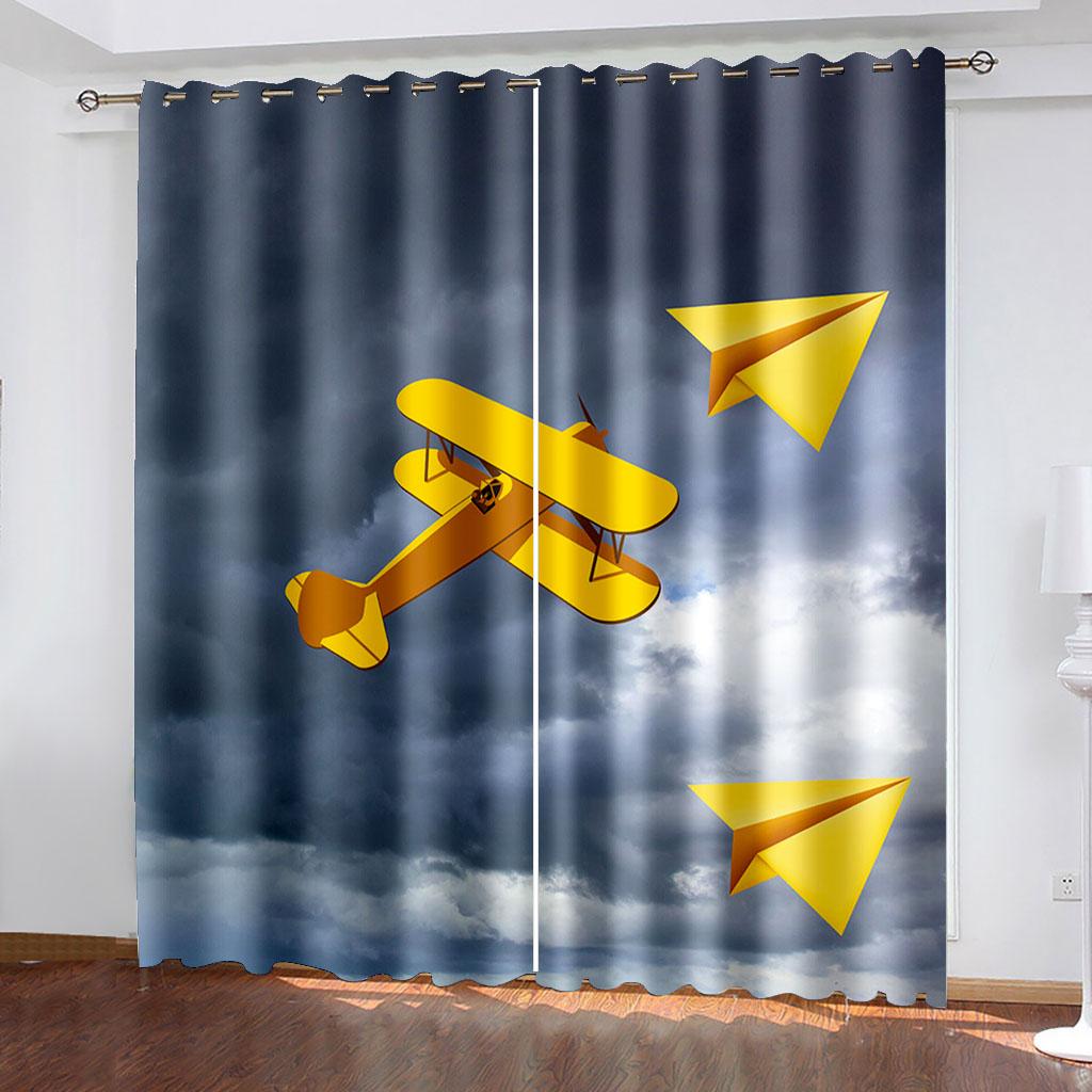 Cartoon-Stil Verdunkelungsvorhang Flugzeuge Bunte Fenstervorhänge für Kinder Schlafzimmer Dekor (2 Paneele)  Cortina