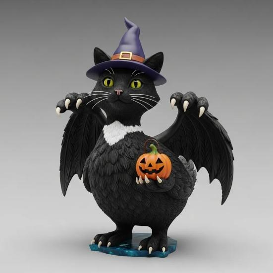 Halloween Ornament Pumpkin King Cat Duck Black Cat in Pumpkin Angry Expression Middle Finger Gesture Spooky Season Decor
