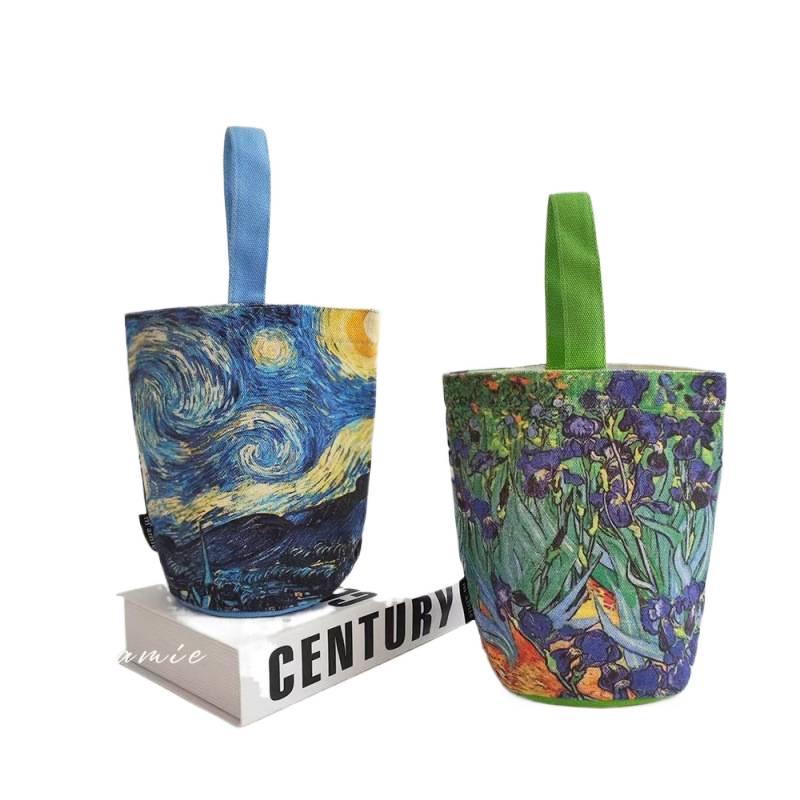 Van Gogh Inspired Small Bucket Bag - Everyday Handbag for Outings, Work, or Lunch