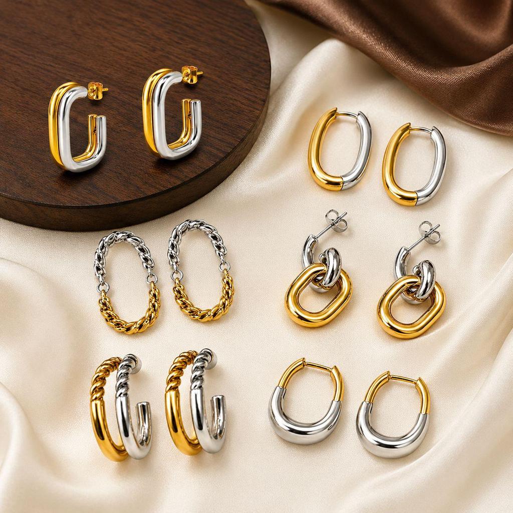 Fashion High-End Two-Color U-Shaped Niche Stud Earrings in Stainless Steel