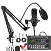 Paquete de Equipo para Podcast F998 en Vivo, Tarjeta de Sonido Profesional en Vivo con Set de Micrófono Mezclador Paquete Estudio de Grabación Música Cantando