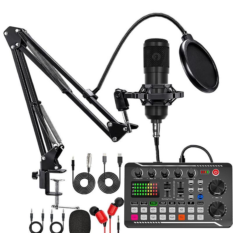 Paquete de Equipo para Podcast F998 en Vivo, Tarjeta de Sonido Profesional en Vivo con Set de Micrófono Mezclador Paquete Estudio de Grabación Música Cantando