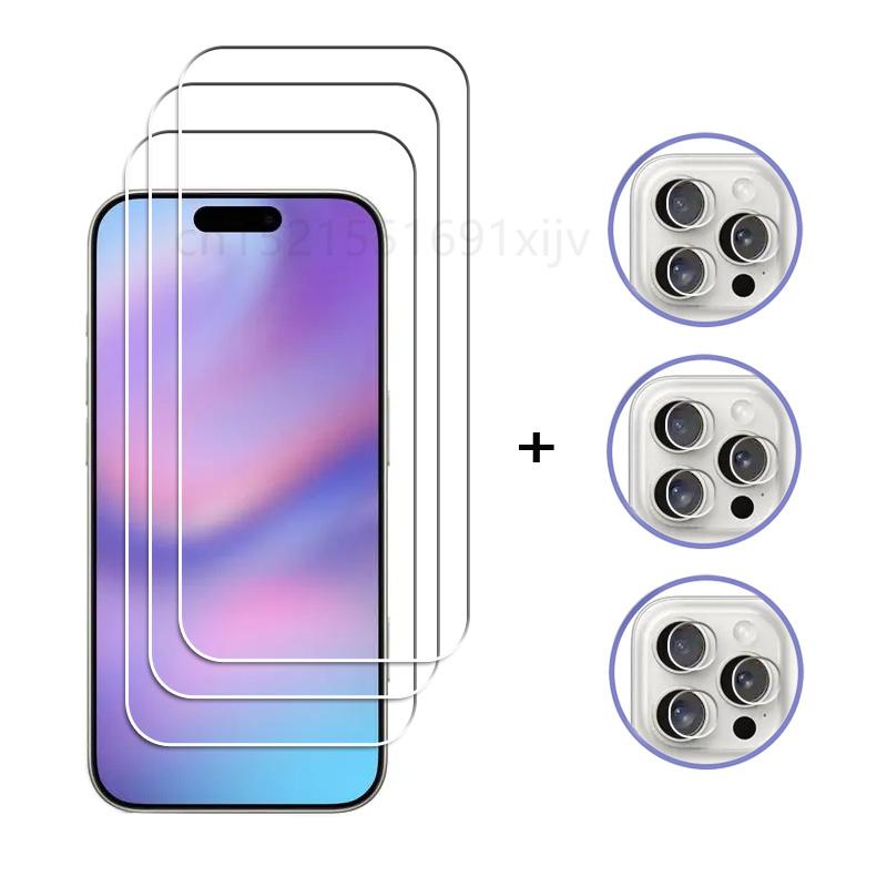 For iPhone 16 Pro Max Tempered Glass iphone 16 15 14 13 12 11 Pro Max Screen Protector Protective Phone Lens Film iphone 16 Pro