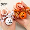 Backpacks Pumpkin Bell Keychain Halloween Keychain, Hollow Head Key Ring with Ribbon Bow, Charm for Holiday Party Decoration