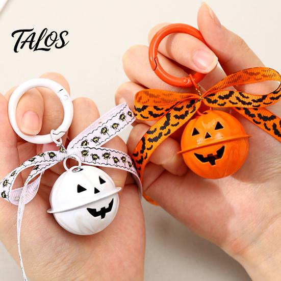 Backpacks Pumpkin Bell Keychain Halloween Keychain, Hollow Head Key Ring with Ribbon Bow, Charm for Holiday Party Decoration