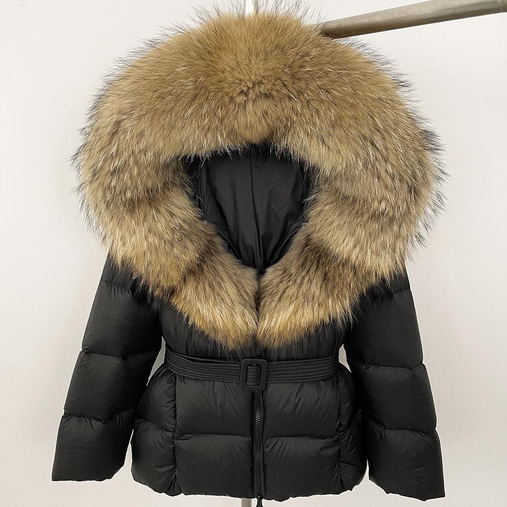 OFTBUY 2024 Jachetă albă din puf de rață, groasă, caldă, 90%, jachetă de iarnă pentru femei, cu guler de blană de raton naturală, cu glugă, casual