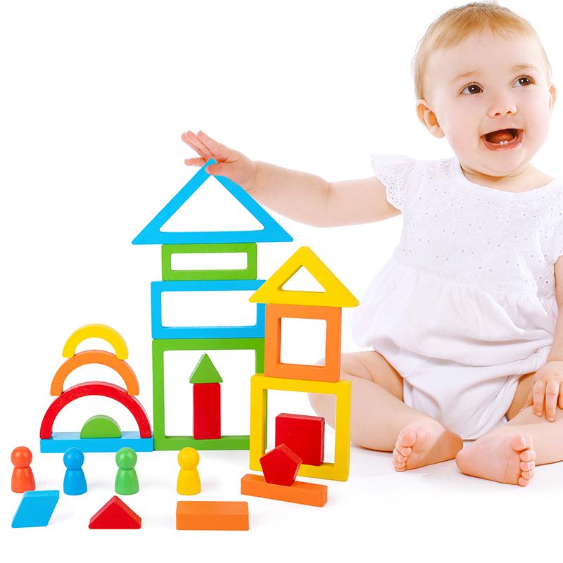 Wooden Toys DIY Assembled Rainbow Building Blocks Set Children Montessori Early Learning Stacked Balance Educational Toys