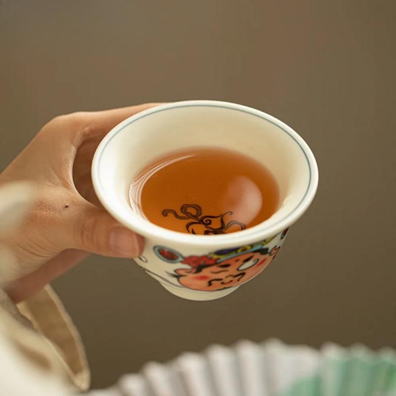 Jingdezhen Cultural Fukurokuju Teacup Boutique Painted Figure Master Cup Tasting Mug Tea Pair Meditation Cup Chinese Teaware