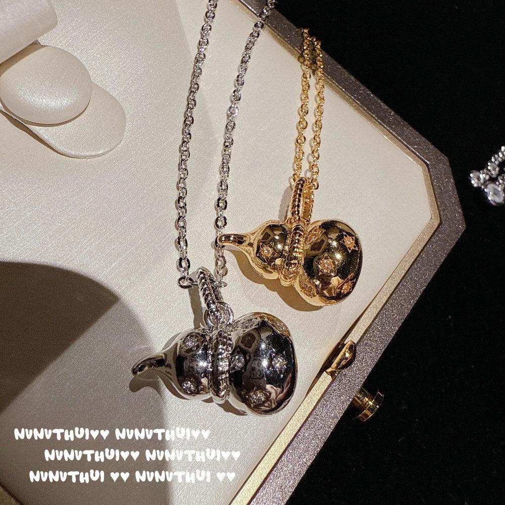 Jewelry, Mango Star Gourd Diamond Pendant Necklace, New Chinese Style, Copper Coin Arrangement Zircon Ring, Set.