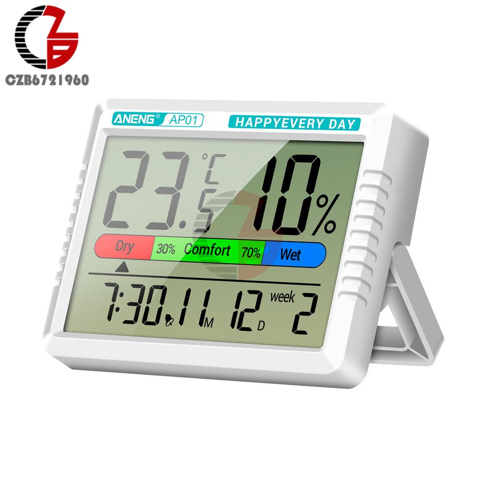 LCD Digital Air Thermometer Hygrometer Indoor Outdoor Temperature Humidity Meter Industrial Electronic Thermohygrometer Clock