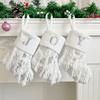 1Pc Christmas White Stocking Letter Embroidery Knitted Handmade Reusable Xmas Tree Hanging Gift Bag Stocking Pendant Party Holiday Decoration