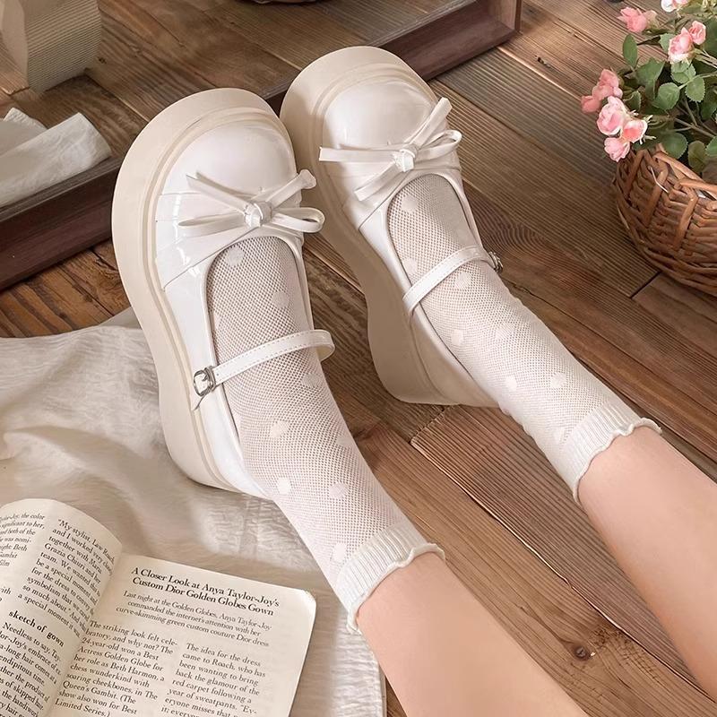 2025 New Retro Bow Round Head Platform Small Leather Shoes Women's British Style Spring and Autumn with Skirt Mary Jane Single Shoes