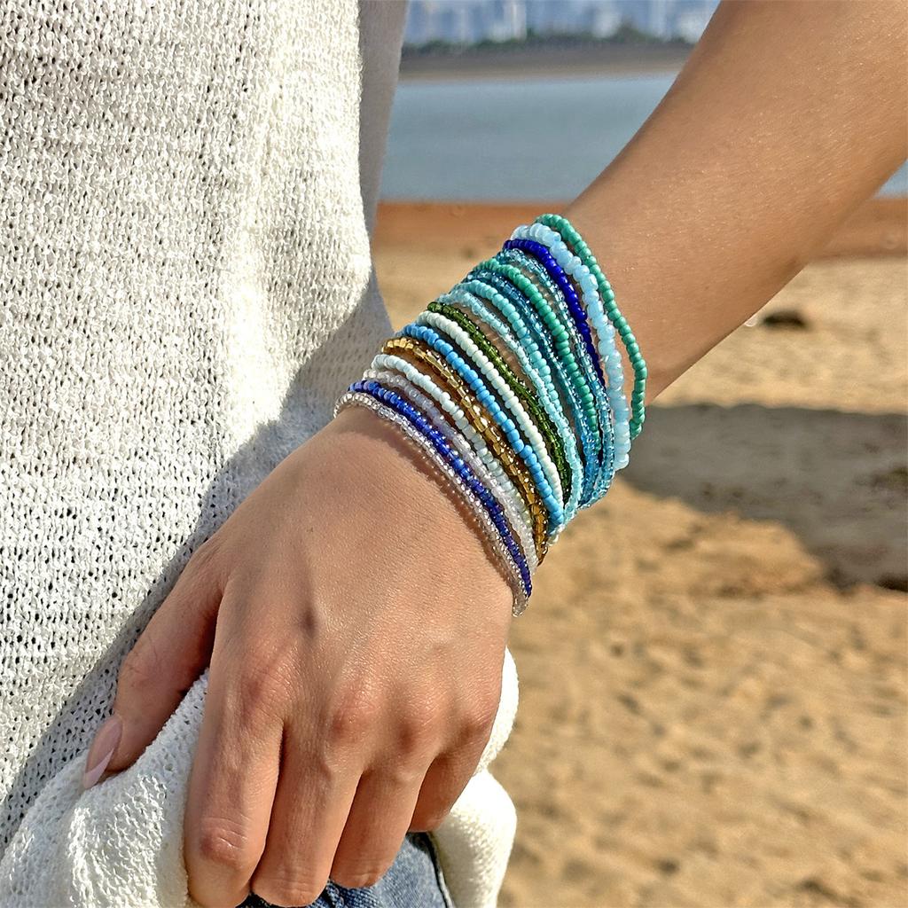 Colorful Bohemian Seed Beaded Bracelet Handmade Adjustable Stackable  Beaded Stretch Bracelet Multi-layer Holiday Stretch Bracelet